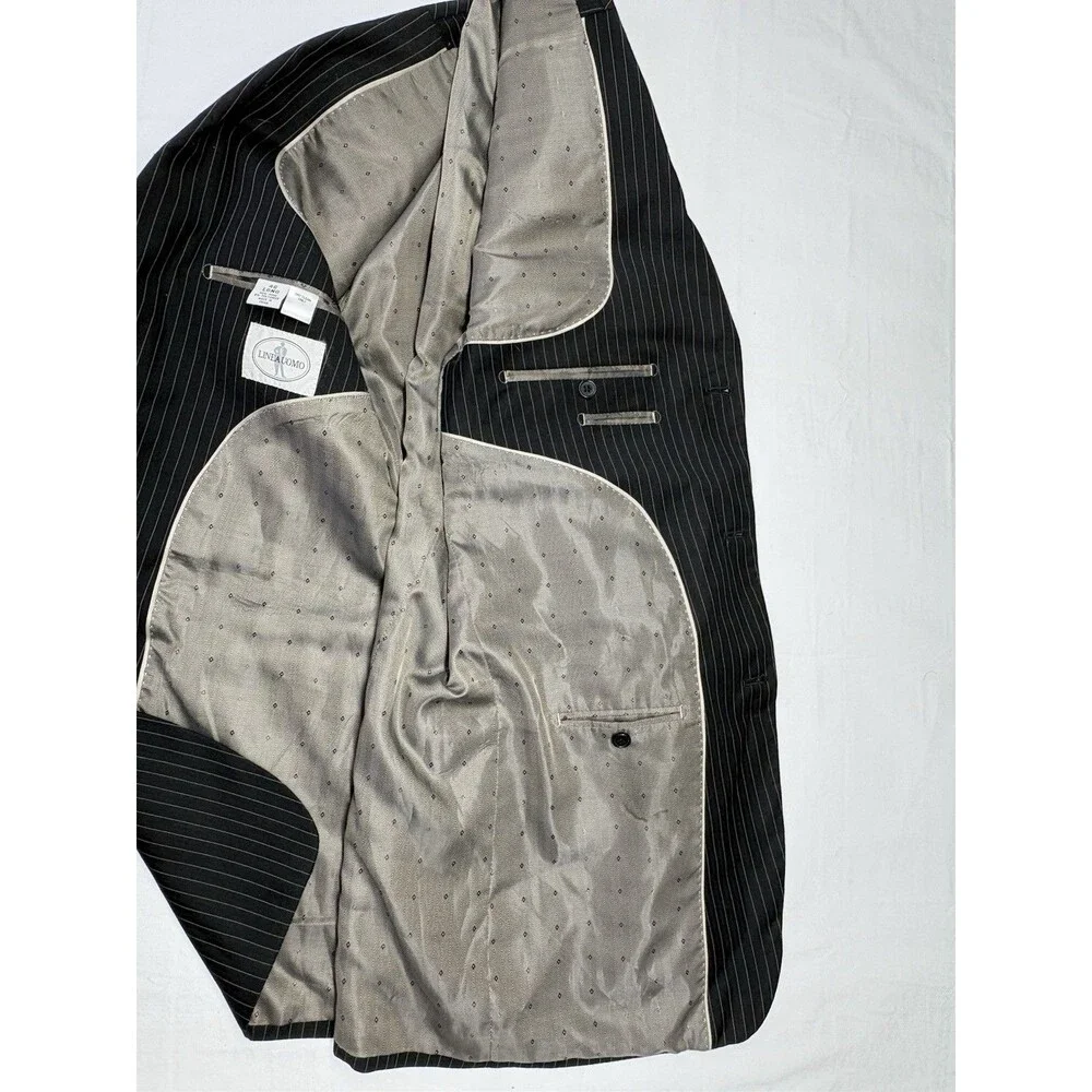 Linea Uomo 3 Pc Wool Suit 46L 40W Charcoal Gray Pinstripe Vest Dress Formal